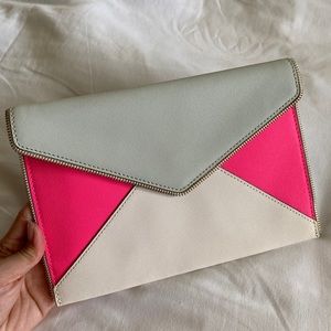 Rebecca Minkoff envelope Leo clutch in electric pink multi